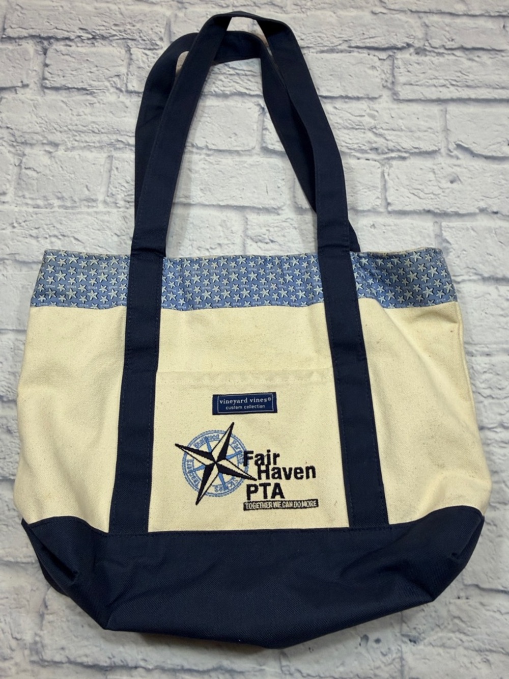 Vineyard Vines Navy & Cream Fair Haven PTA Canvas Heritage Tote 07704